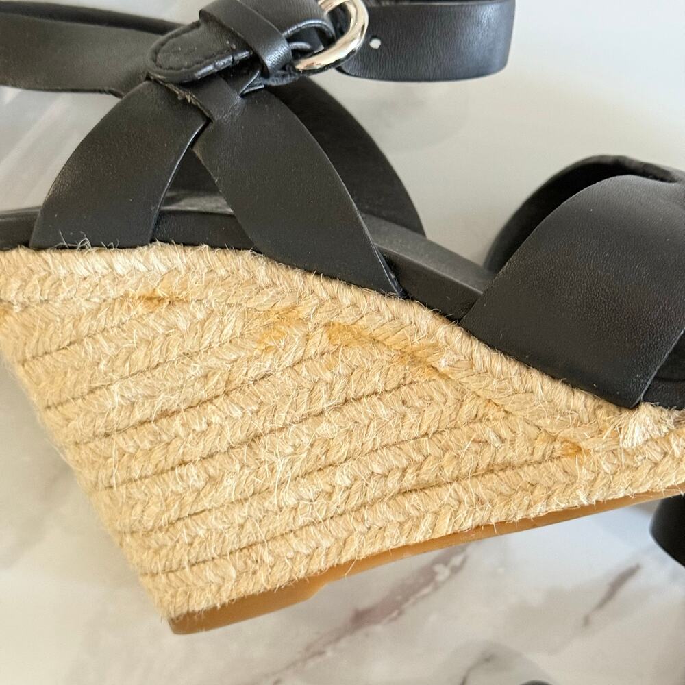 Prada Leather Wedge Espadrilles Black Beige Size 36.5 - Picture 3 of 7